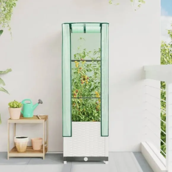 Højbed med drivhusovertræk - Rattan-look | Størrelse: 40x40x139 cm