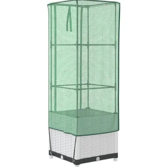 Højbed med drivhusovertræk - Rattan-look | Størrelse: 40x40x139 cm
