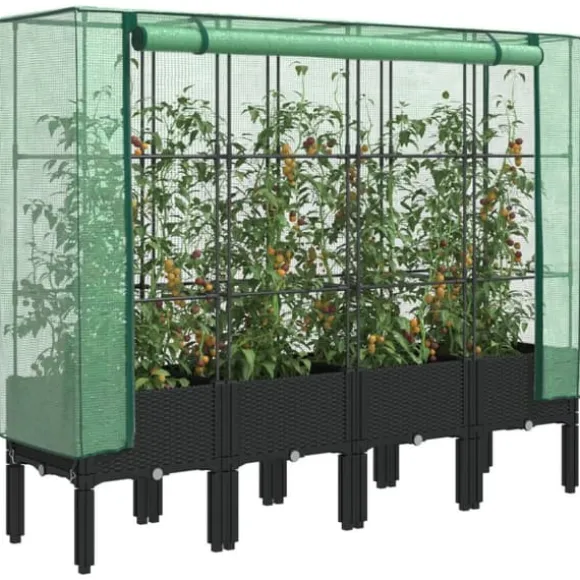 Højbed med drivhusovertræk i rattan-look - Plantekasse | Størrelse: 160x40x140 cm