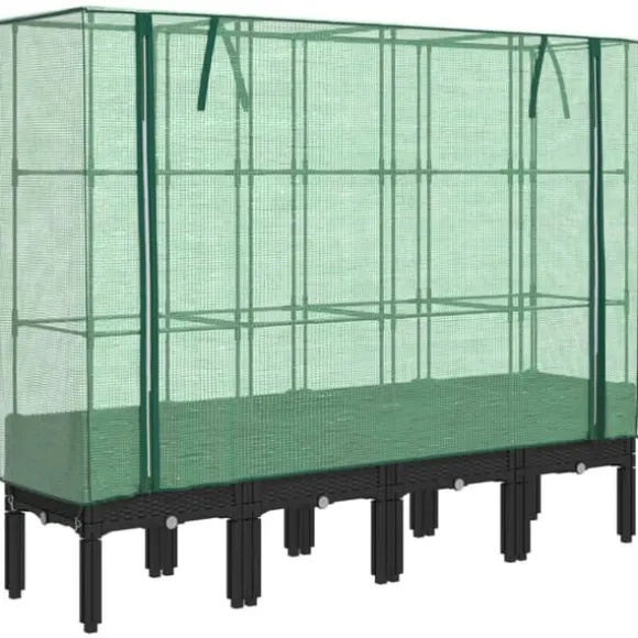 Højbed med drivhusovertræk i rattan-look - Plantekasse | Størrelse: 160x40x140 cm