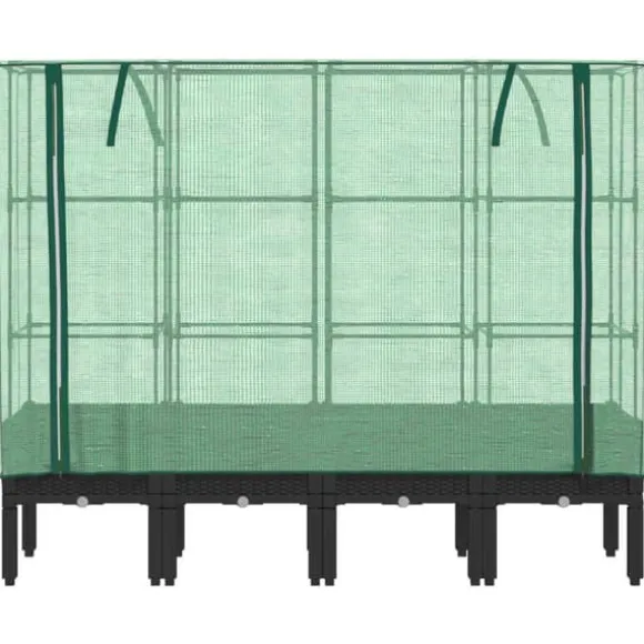 Højbed med drivhusovertræk i rattan-look - Plantekasse | Størrelse: 160x40x140 cm