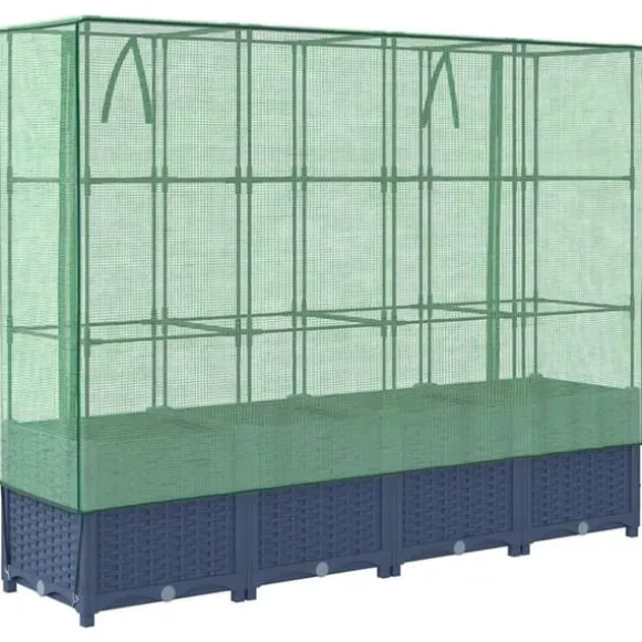 Højbed med drivhusovertræk - Rattan-look | Størrelse: 160x40x138 cm