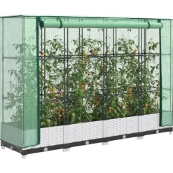 Højbed med drivhusovertræk - Robuste planter i rattan-look | Størrelse: 160x40x123 cm