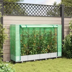 Højbed med drivhusovertræk - Robuste planter i rattan-look | Størrelse: 160x40x123 cm