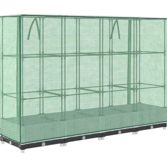 Højbed med drivhusovertræk - Robuste planter i rattan-look | Størrelse: 160x40x123 cm