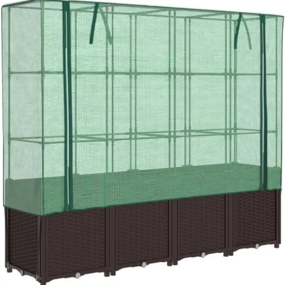 Højbed med drivhusovertræk - Rattan-look | Størrelse: 160x40x153 cm