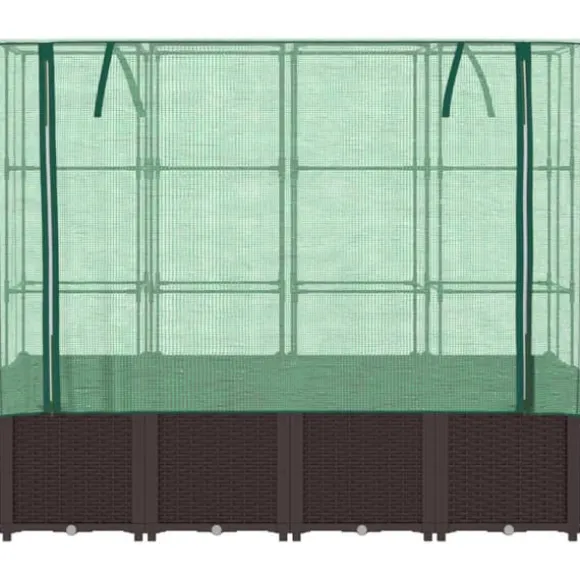 Højbed med drivhusovertræk - Rattan-look | Størrelse: 160x40x153 cm