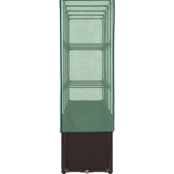 Højbed med drivhusovertræk - Rattan-look | Størrelse: 160x40x153 cm