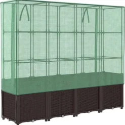 Højbed med drivhusovertræk - Rattan-look | Størrelse: 160x40x153 cm