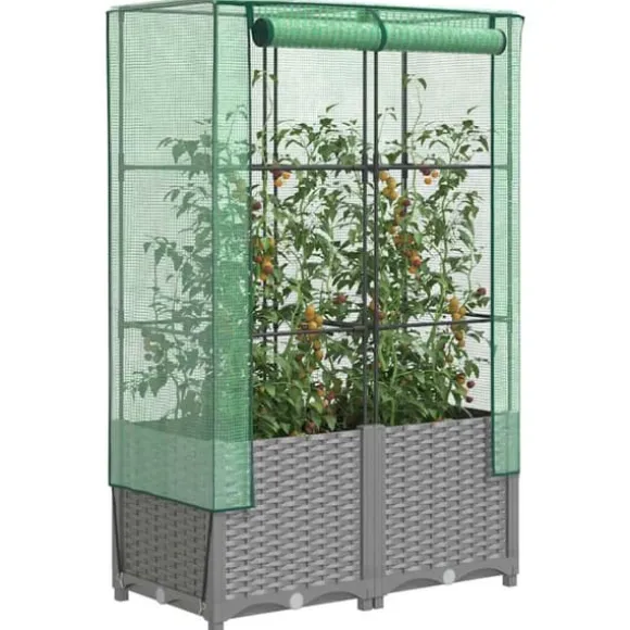 Højbed med drivhusovertræk - Rattan-look | Størrelse: 80x40x138 cm