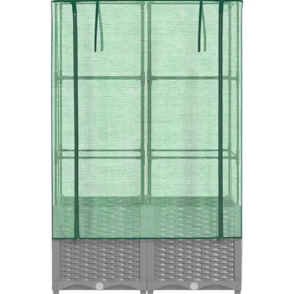 Højbed med drivhusovertræk - Rattan-look | Størrelse: 80x40x138 cm