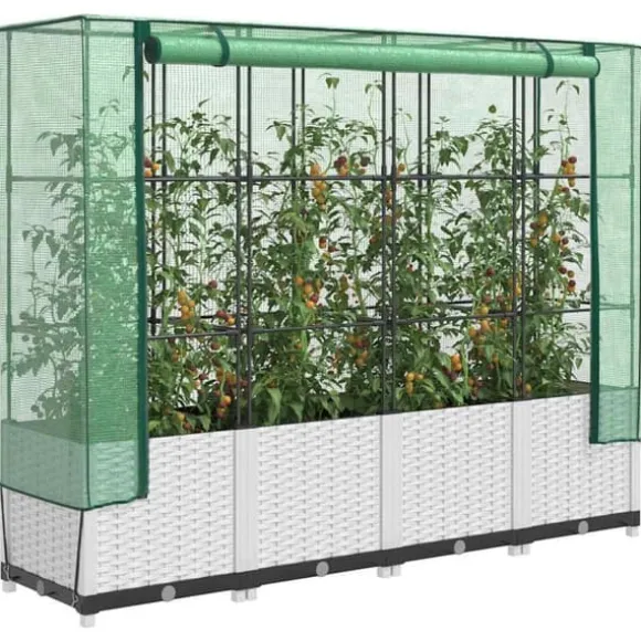Højbed med drivhusovertræk i rattan-look - Plads til planter | Størrelse: 160x40x138 cm
