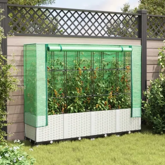 Højbed med drivhusovertræk i rattan-look - Plads til planter | Størrelse: 160x40x138 cm