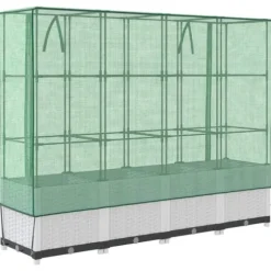 Højbed med drivhusovertræk i rattan-look - Plads til planter | Størrelse: 160x40x138 cm