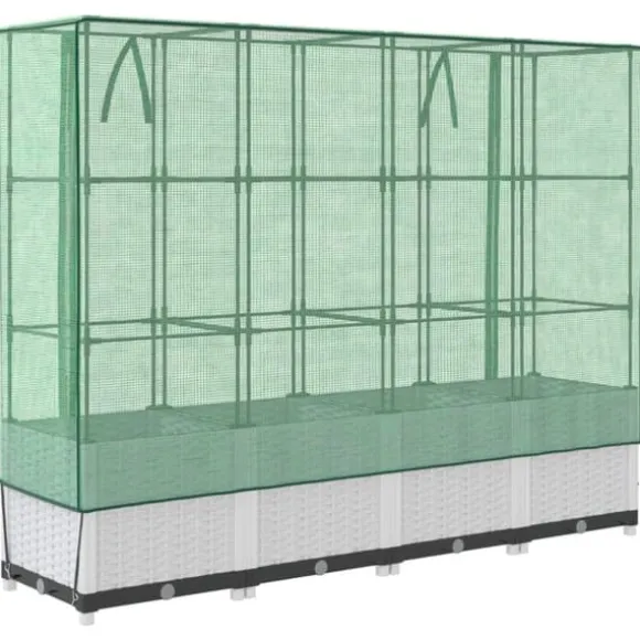 Højbed med drivhusovertræk i rattan-look - Plads til planter | Størrelse: 160x40x138 cm