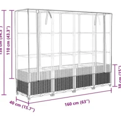 Højbed med drivhusovertræk i rattan-look - Plads til planter | Størrelse: 160x40x138 cm
