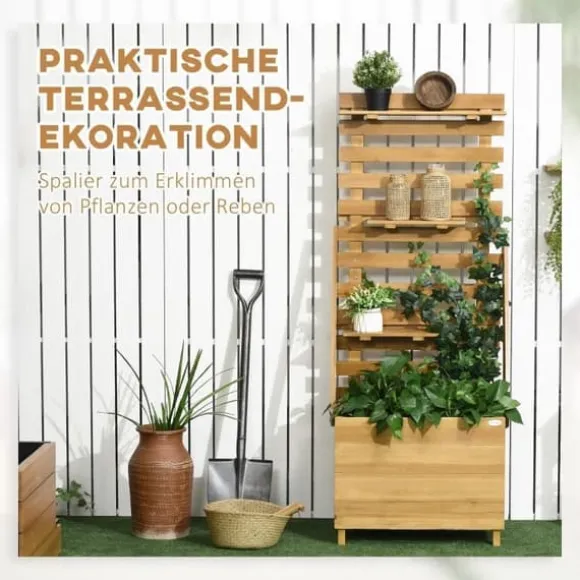 Højbed med espalier & 3 hylder 63x39x160 cm, træ brun – klatreplanter