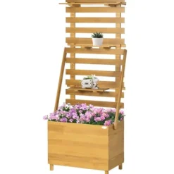 Højbed med espalier & 3 hylder 63x39x160 cm, træ brun – klatreplanter
