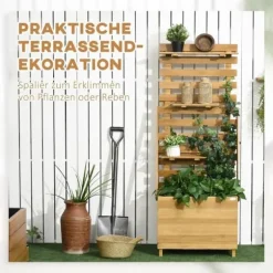 Højbed med espalier & 3 hylder 63x39x160 cm, træ brun – klatreplanter