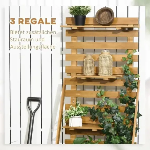 Højbed med espalier & 3 hylder 63x39x160 cm, træ brun – klatreplanter