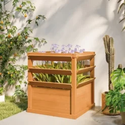Højbed med espalier & åben bund 65x65x60 cm, træ – til klatreplanter