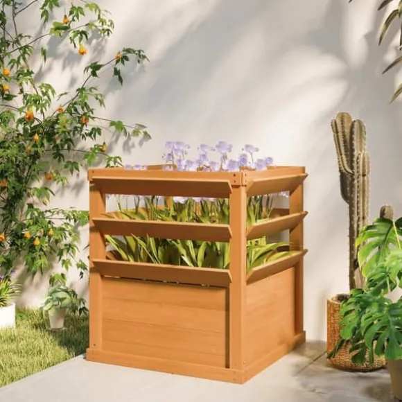 Højbed med espalier & åben bund 65x65x60 cm, træ – til klatreplanter