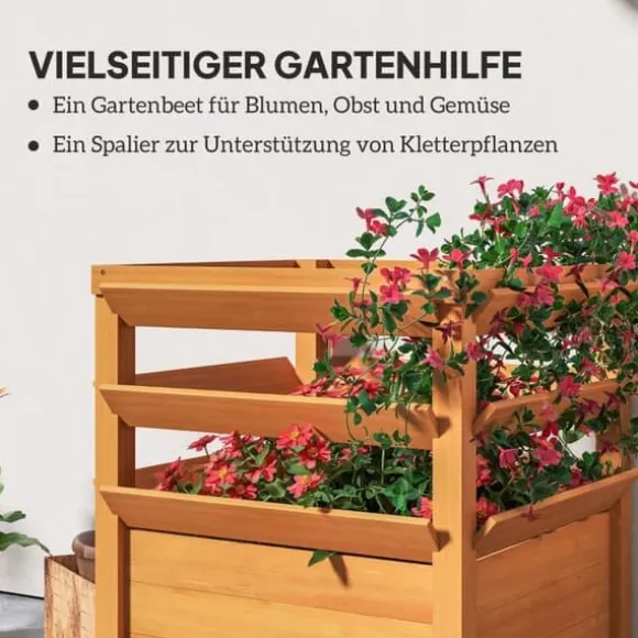 Højbed med espalier & åben bund 65x65x60 cm, træ – til klatreplanter