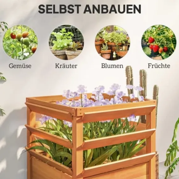 Højbed med espalier & åben bund 65x65x60 cm, træ – til klatreplanter