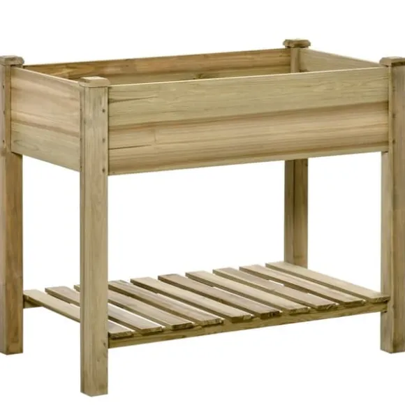 Højbed med hylde 91x51x76 cm, træ, grøn – med drænhuller