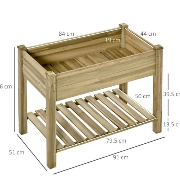 Højbed med hylde 91x51x76 cm, træ, grøn – med drænhuller