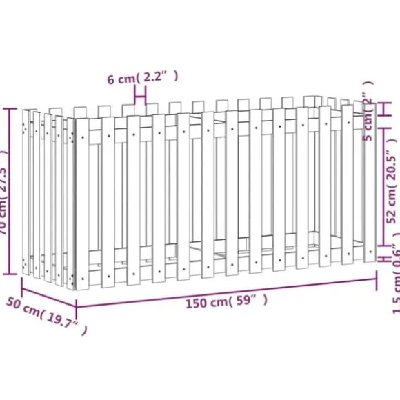 Højbed med stakitdesign - Massivt douglasgran | Størrelse: 150x50x70 cm