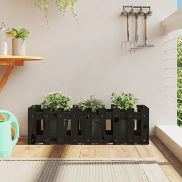 Højbed med stakitdesign - Plantebed i massivt fyrretræ | Størrelse: 100x30x30 cm | Farve: Sort