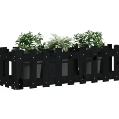 Højbed med stakitdesign - Plantebed i massivt fyrretræ | Størrelse: 100x30x30 cm | Farve: Sort