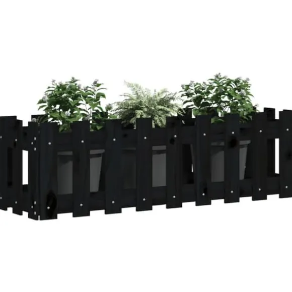 Højbed med stakitdesign - Plantebed i massivt fyrretræ | Størrelse: 100x30x30 cm | Farve: Sort