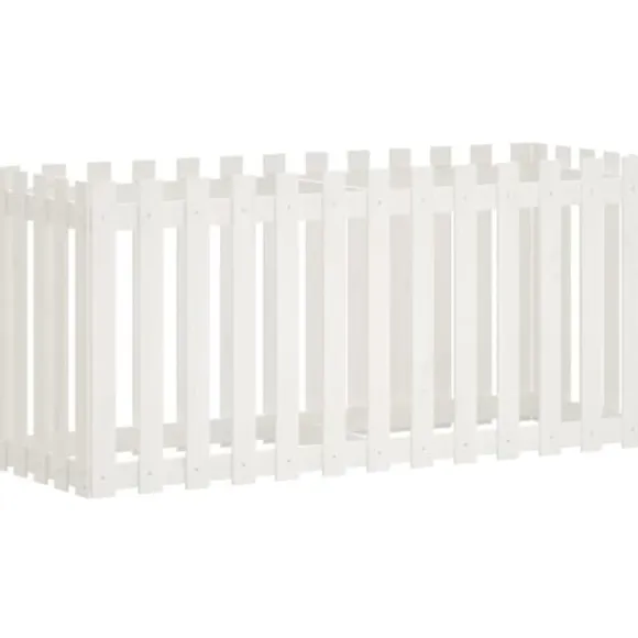 Højbed med stakitdesign i massivt fyrretræ | Størrelse: 150x50x70 cm | Farve: Hvid