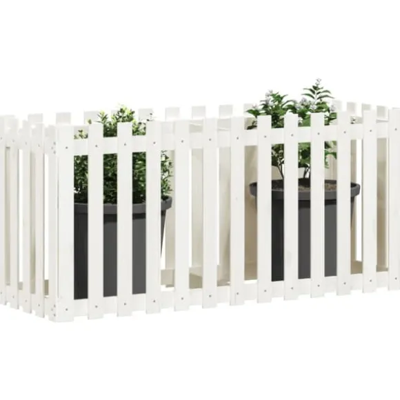 Højbed med stakitdesign i massivt fyrretræ | Størrelse: 150x50x70 cm | Farve: Hvid