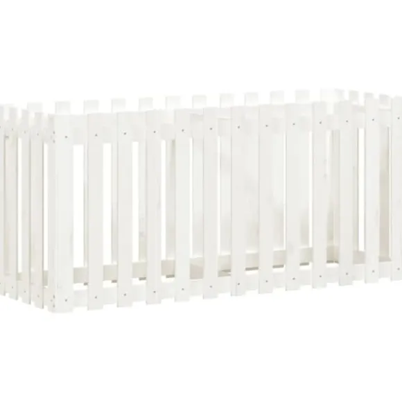 Højbed med stakitdesign i massivt fyrretræ | Størrelse: 150x50x70 cm | Farve: Hvid