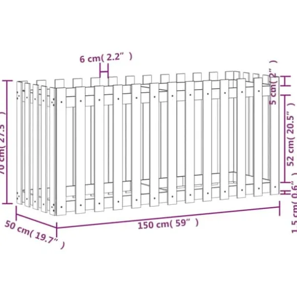 Højbed med stakitdesign i massivt fyrretræ | Størrelse: 150x50x70 cm | Farve: Hvid