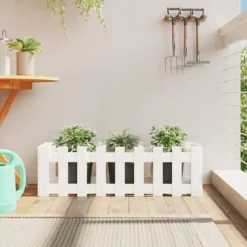 Højbed med stakitdesign i massivt fyrretræ | Størrelse: 100x30x30 cm | Farve: Hvid