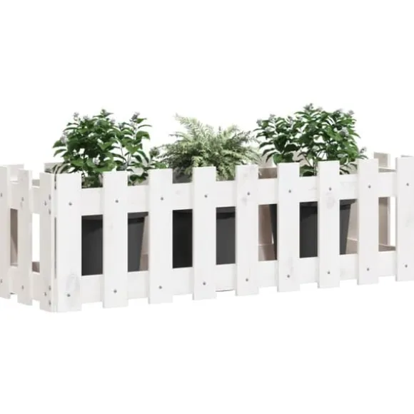 Højbed med stakitdesign i massivt fyrretræ | Størrelse: 100x30x30 cm | Farve: Hvid