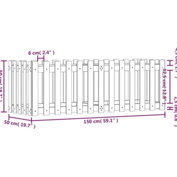 Højbed med stakitdesign 150x50x50 cm - Imprægneret fyrretræ | Størrelse: 150x50x50 cm