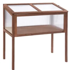 Højbed/drivbænk 90x50x93 cm, gran & PC-plade, brun – urteboks til have/terrasse