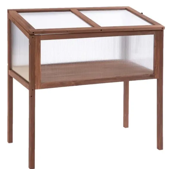 Højbed/drivbænk 90x50x93 cm, gran & PC-plade, brun – urteboks til have/terrasse