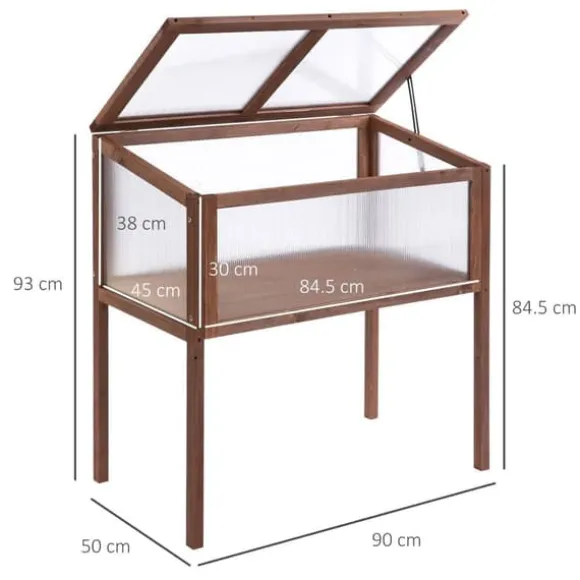 Højbed/drivbænk 90x50x93 cm, gran & PC-plade, brun – urteboks til have/terrasse