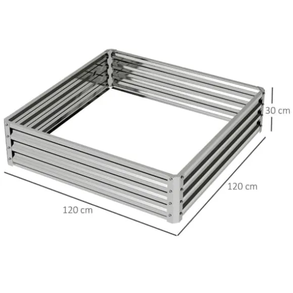 Højbed/plantekasse i stål 120x120x30 cm, sølv – have/terrasse