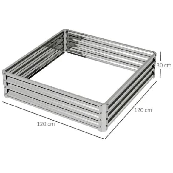 Højbed/plantekasse i stål 120x120x30 cm, sølv – have/terrasse