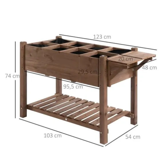 Højbeds plantekasse, 123x54x74 cm, Brun