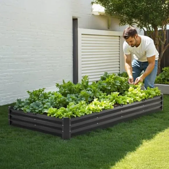 Højbeds plantekasse, 240x120x28 cm, mørkegrå, metal