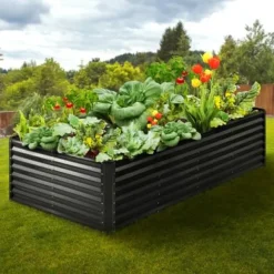 Højbeds plantekasse, 240x120x60 cm, mørkegrå, metal plantekasse