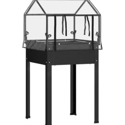 Højbedsplantekasse med overdækning 60x60x120 cm, metal med dræning – vejrbestandigt urte-/grøntsagsbed, sort